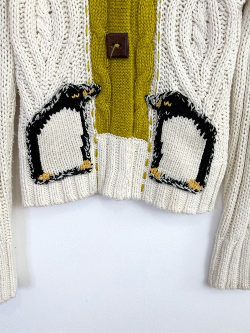 Anthropologie Field Flower Chunky Knit Cardigan Wool Blend Penguin Sweater M - Picture 4 of 5